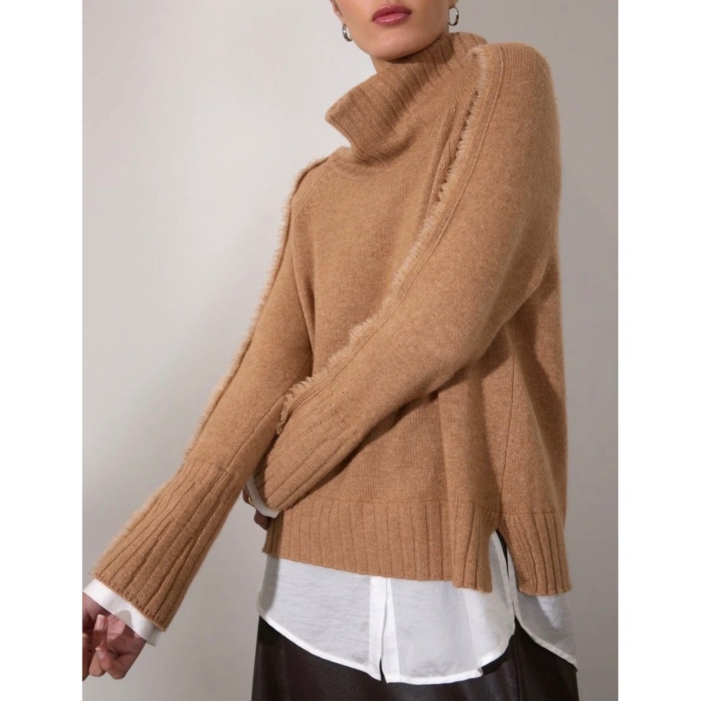 Brochu Walker Jolie Fringe Layered Looker Sweater Women XS Camel Wool Cashmere